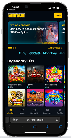 Interfejs aplikacji Snatch casino