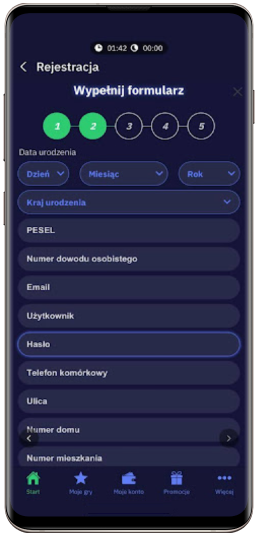 Proces rejestracji w aplikacji Total Casino
