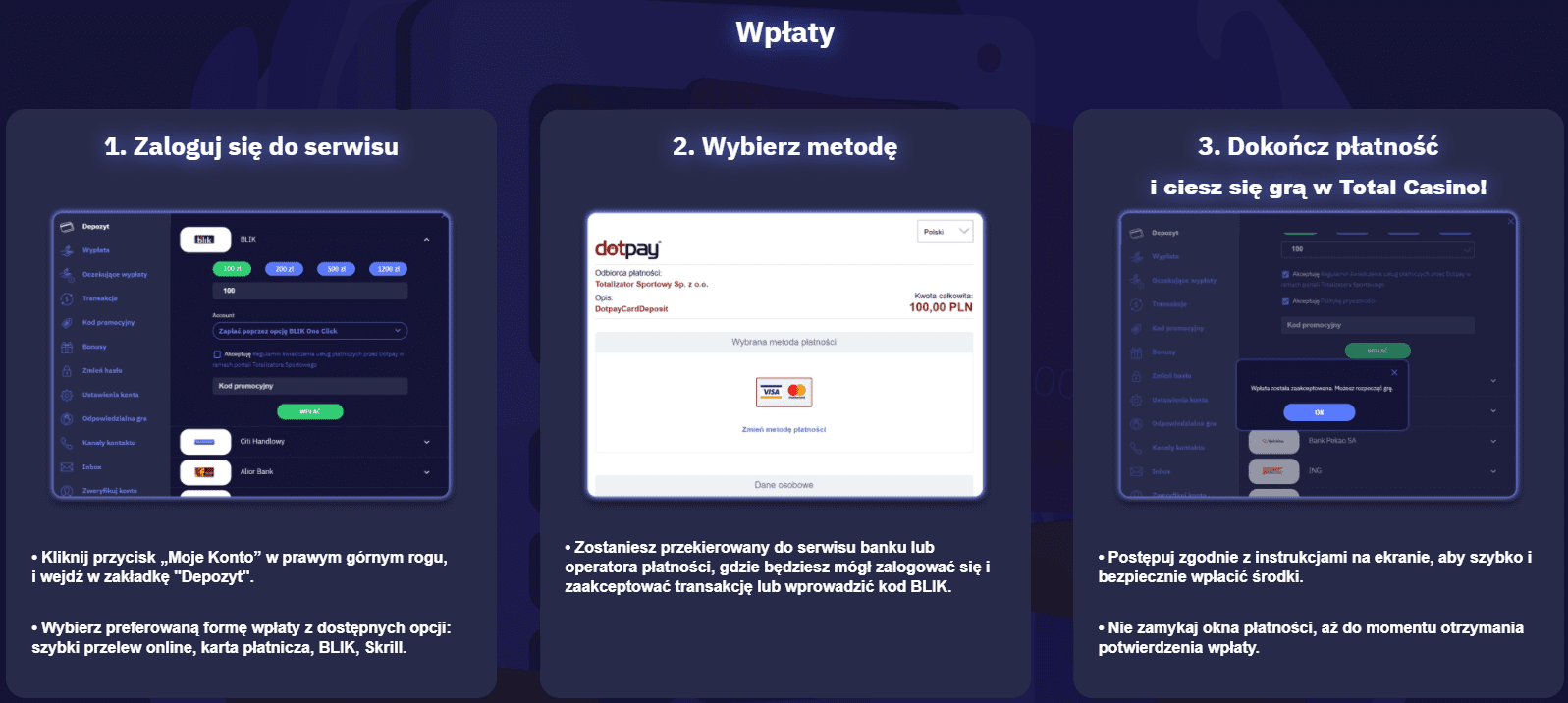 Wpłaty Totalcasino